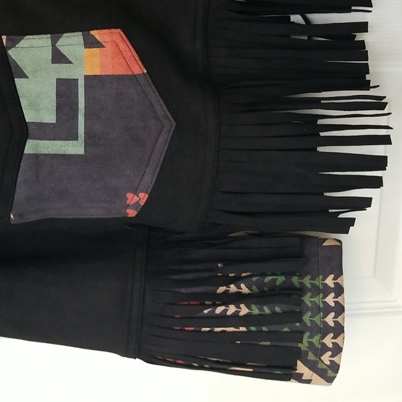 Fashion Express USA Womens Black Fringe Printed Western Jacket Size Medi… - Picture 6 of 14